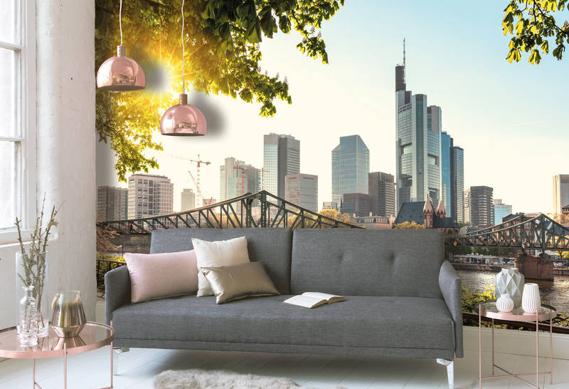             Papier peint panoramique Frankfurt Skyline - bleu, marron, gris
        