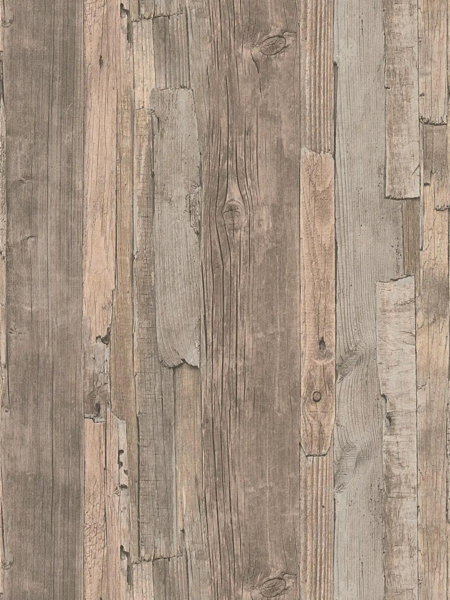 Wallpaper with board pattern, wood in used design - beige, brown
