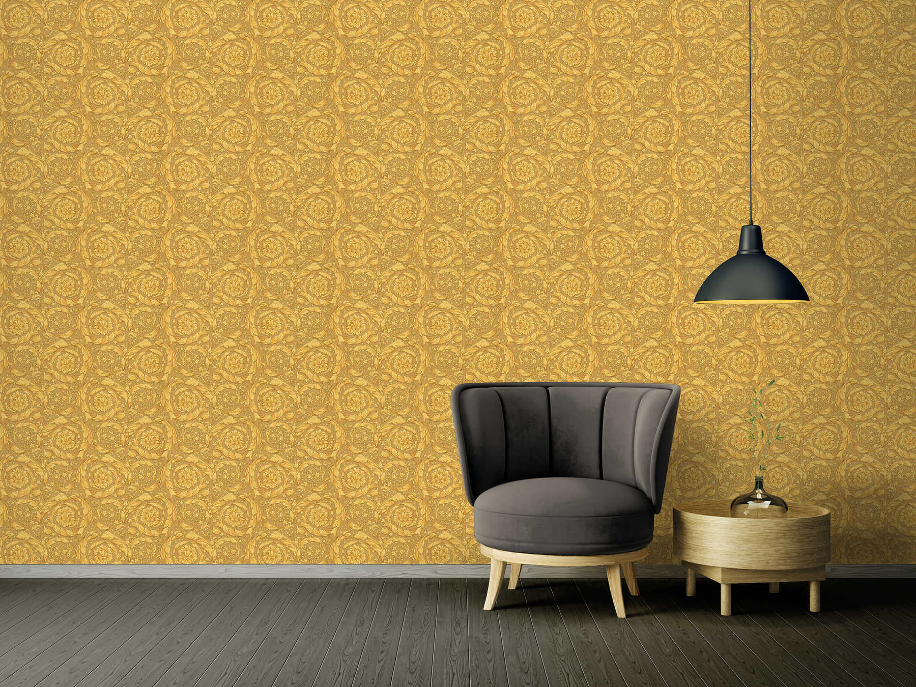             VERSACE wallpaper with ornamental floral pattern - gold
        