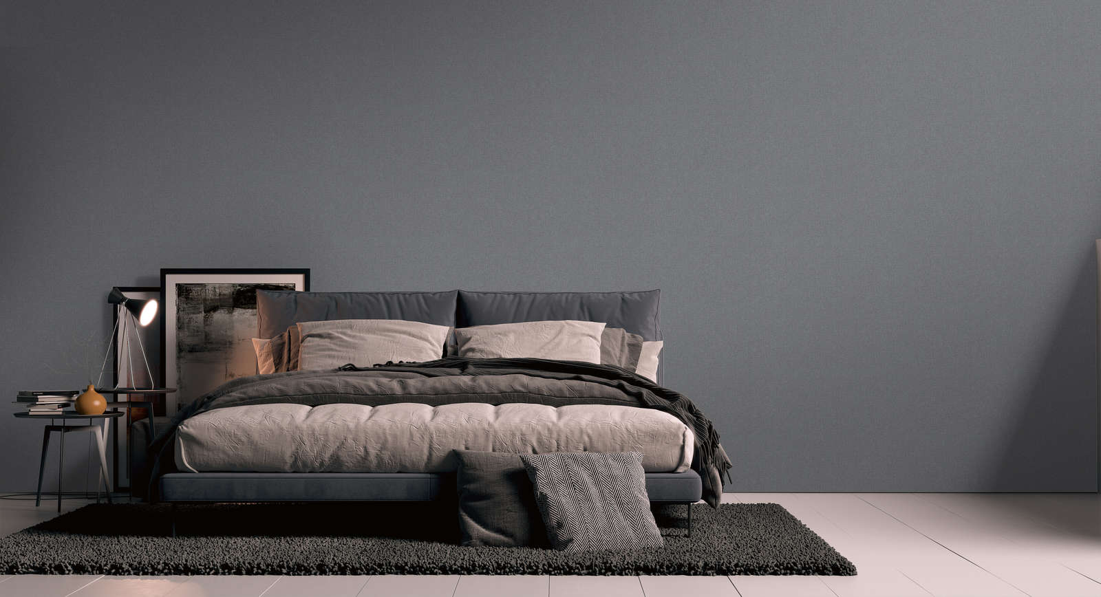             Single-coloured non-woven wallpaper with textile texture - anthracite, grey
        