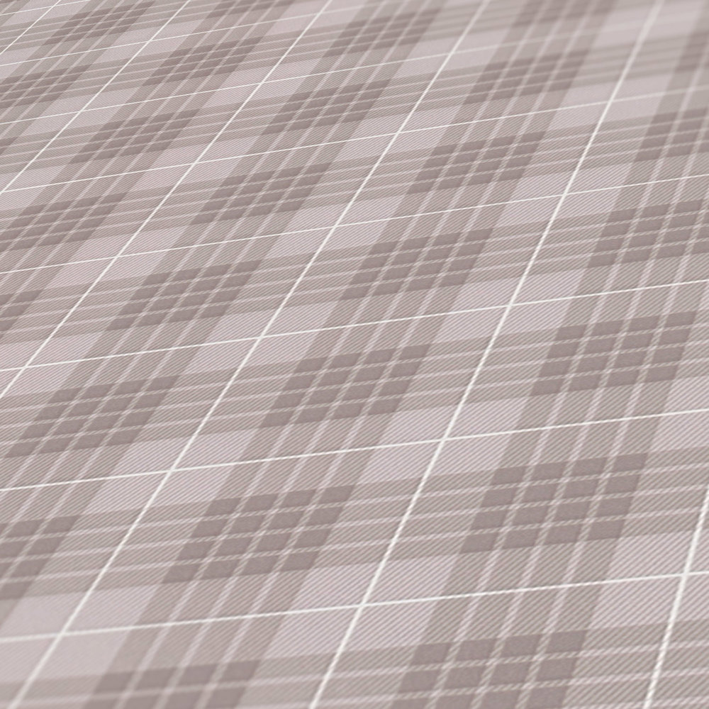             Scottish Textile Look Checkered Pattern Wallpaper - Grey, White
        