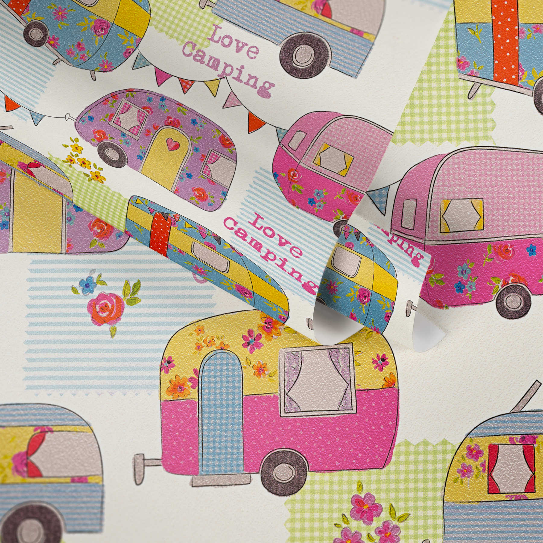             Nursery wallpaper travel & camping, patterned - colourful, cream
        