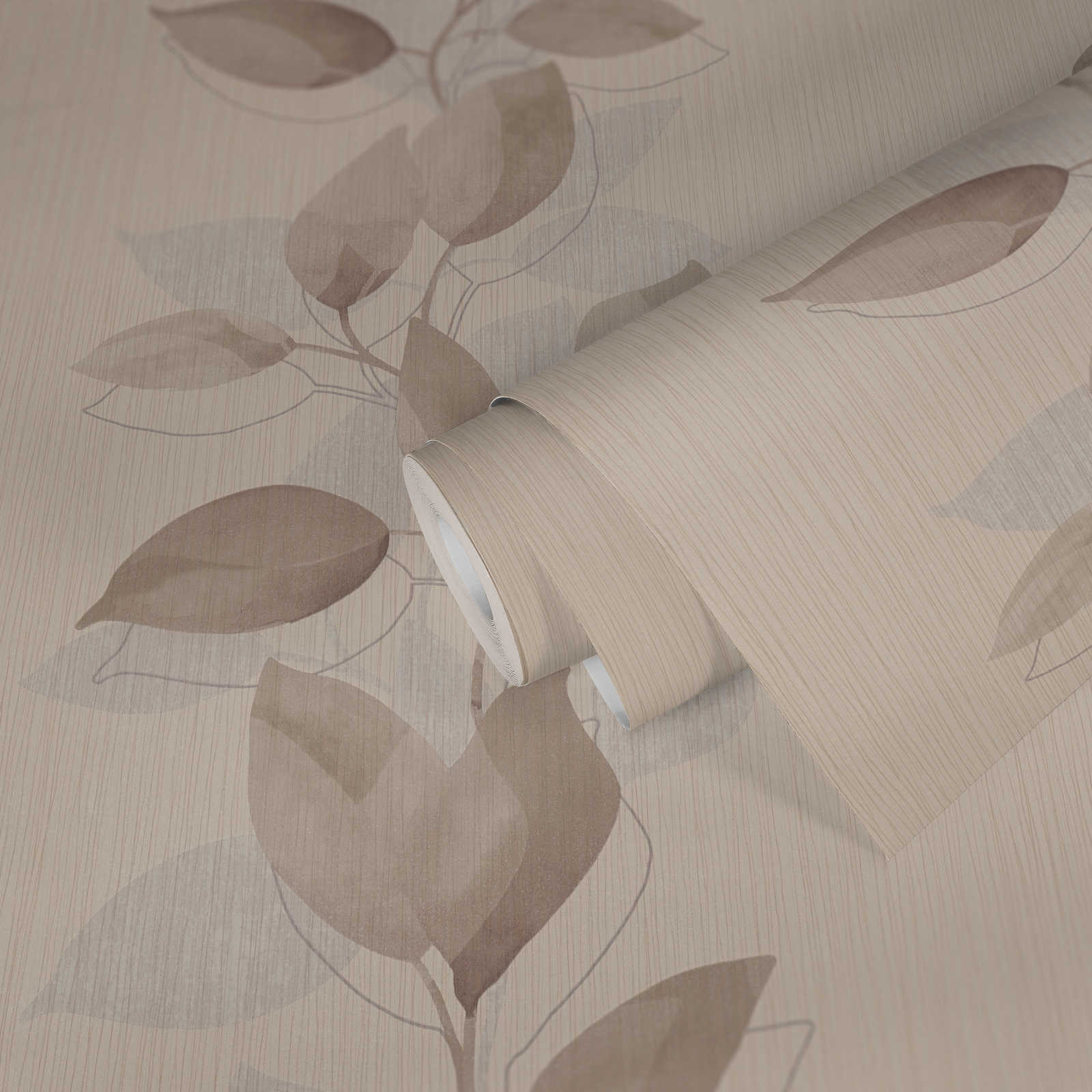             Papier peint feuilles naturelles avec motif de rinceaux - beige
        