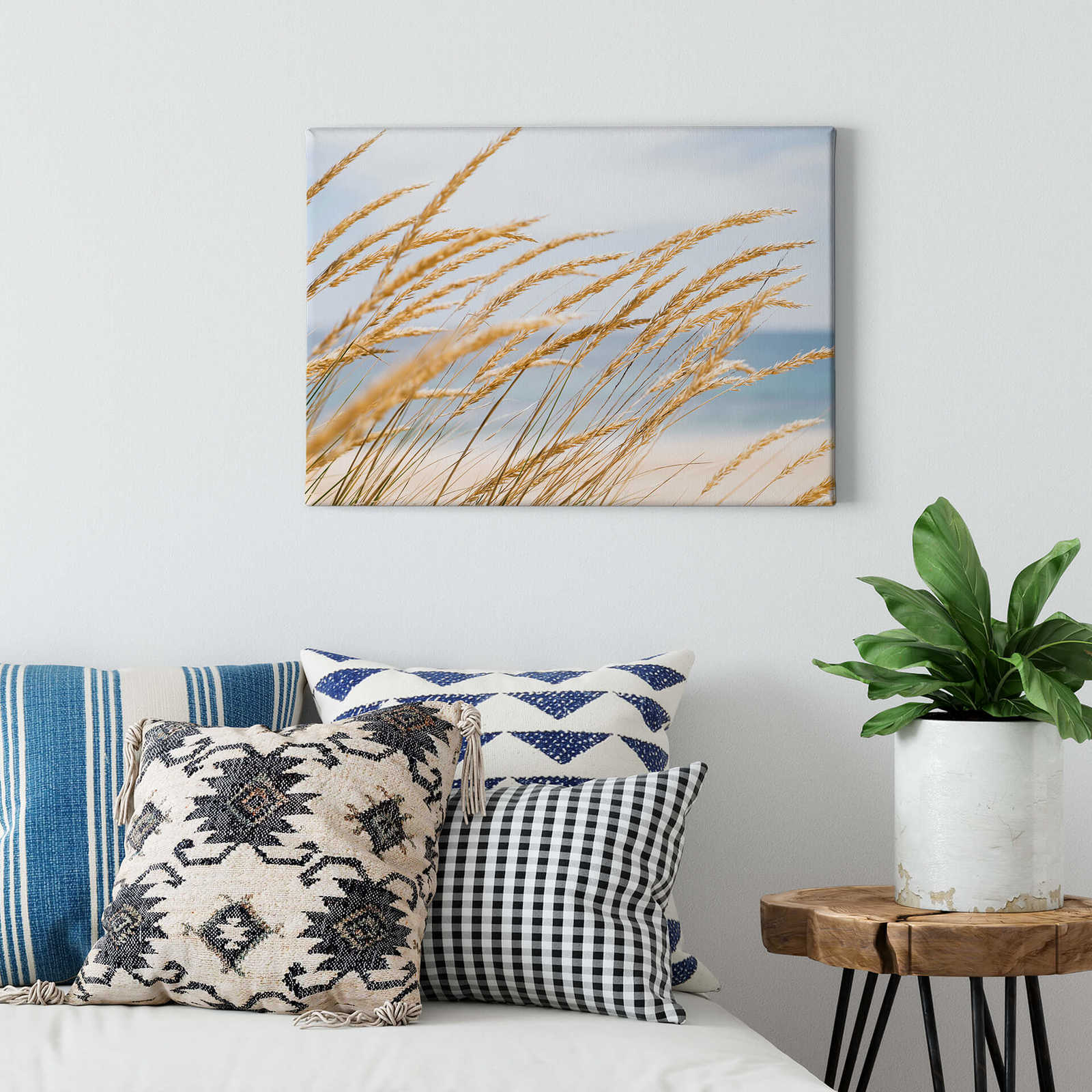             Canvas print dune grass on the beach – blue, beige
        