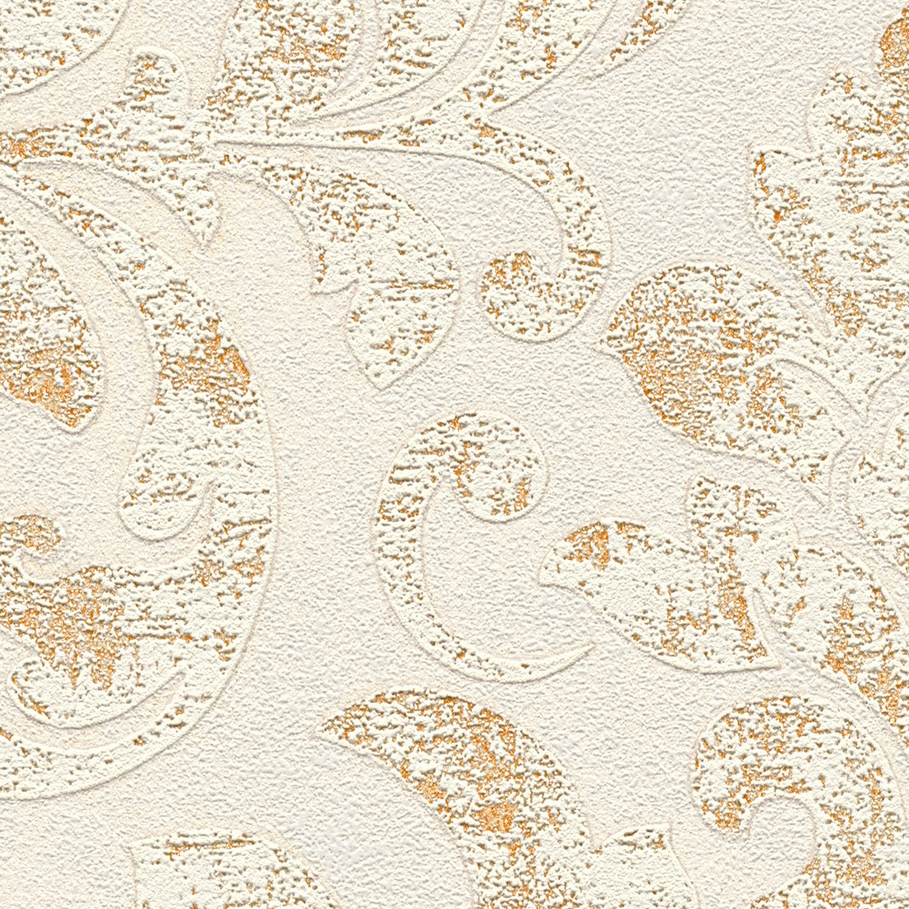             Papier peint baroque avec ornements de style vintage - beige, or, marron
        