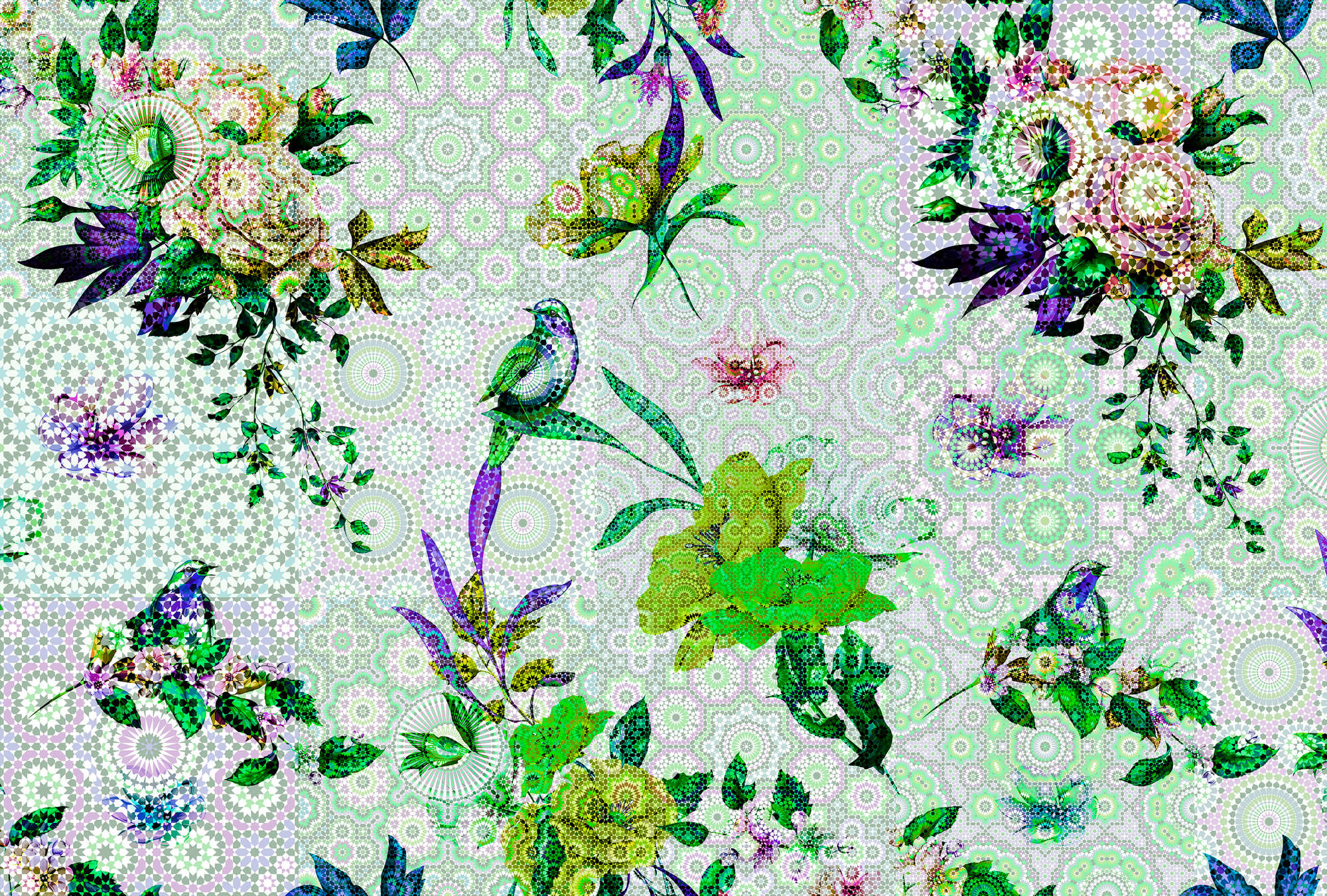             Fotomurali di fiori con design a mosaico moderno
        
