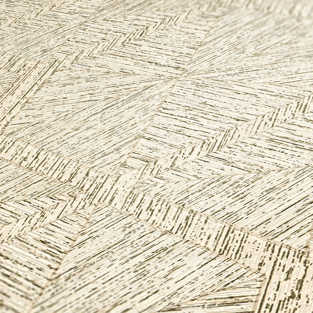             Grafisch patroonbehang met houtlook design - beige, metallic
        