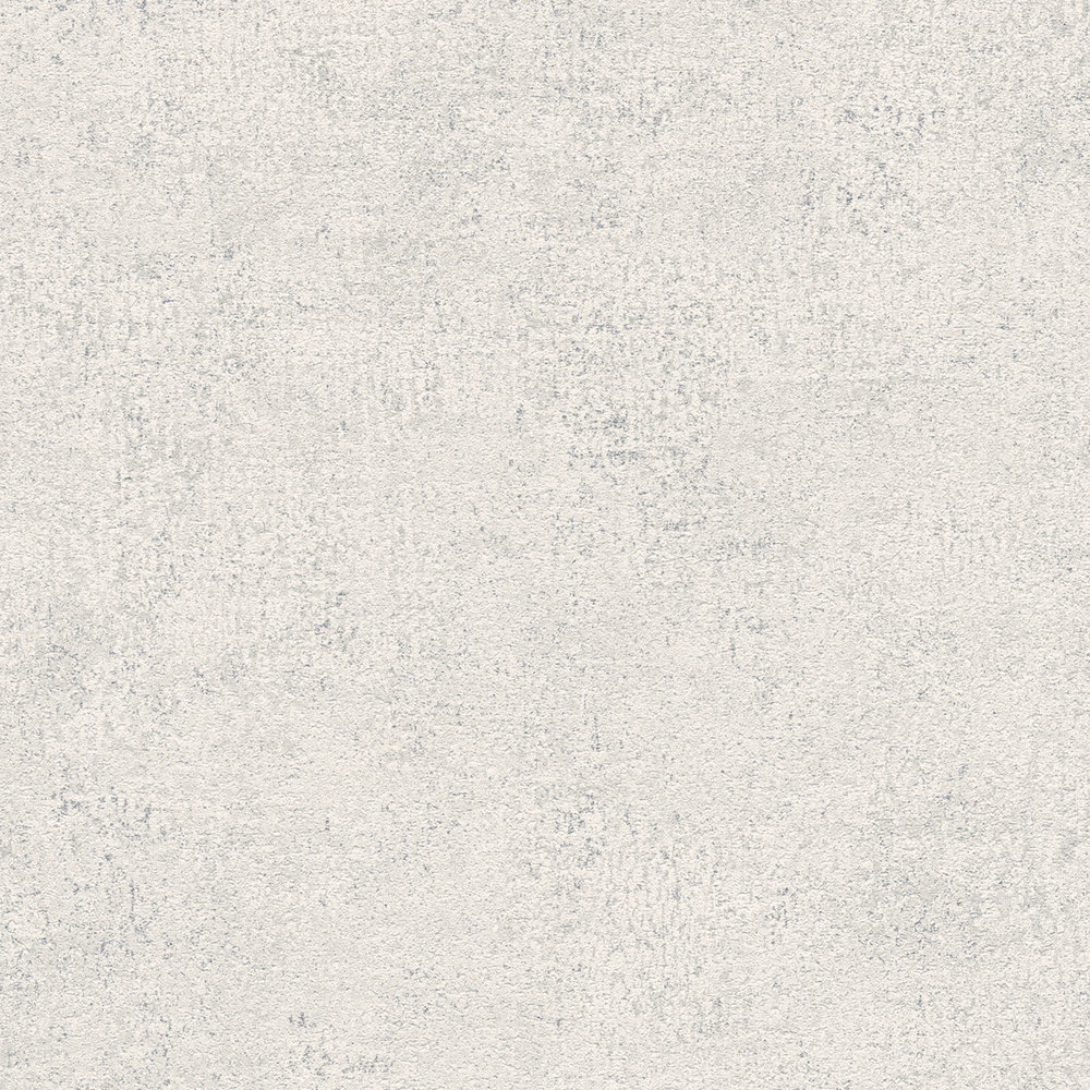             Papel pintado de aspecto de yeso gris claro en aspecto usado con acento metálico
        