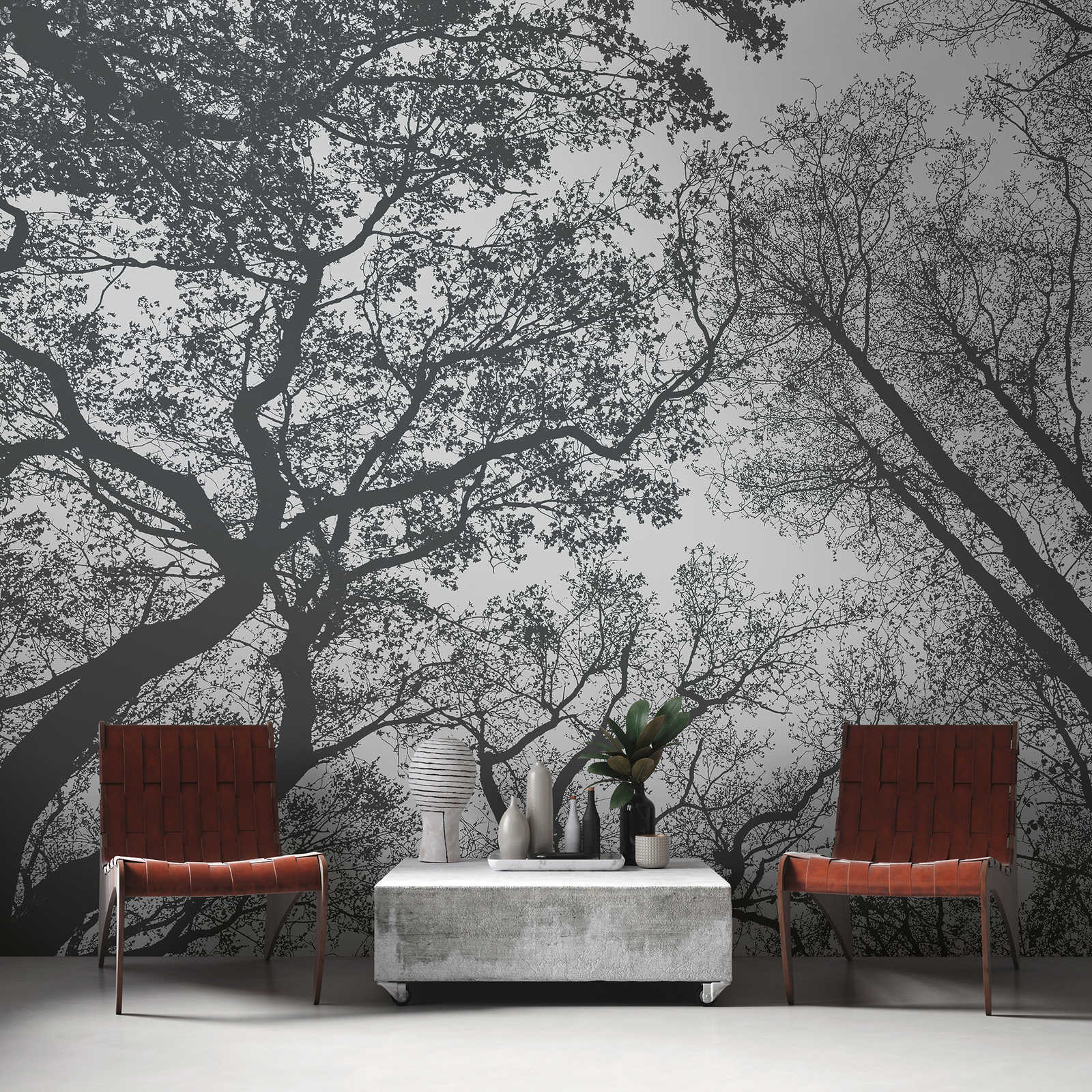         Wallpaper novelty - motif wallpaper treetops black & grey
    