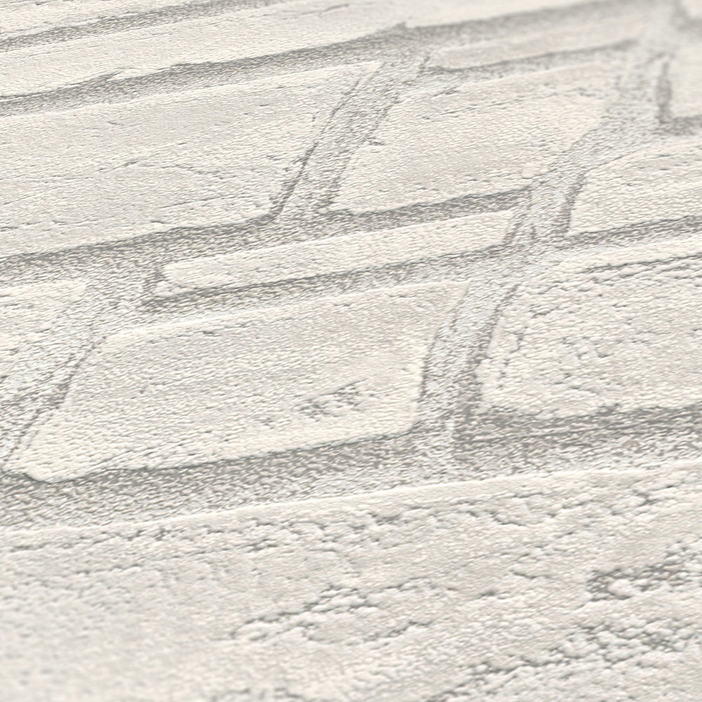             Papel pintado de mampostería con piedras de color gris claro - blanco, gris
        
