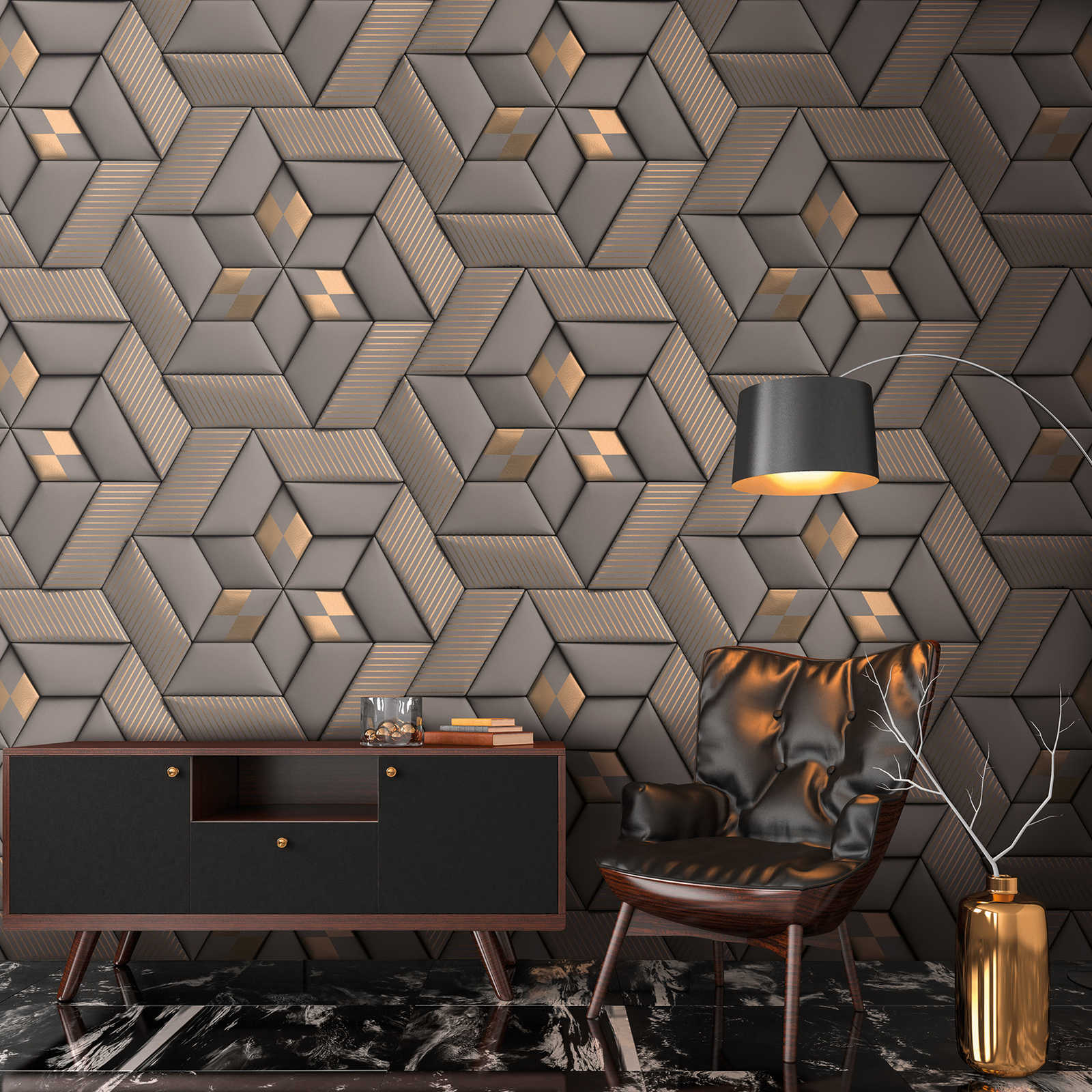         Abstract pattern wallpaper with 3D optics - grey, taupe, bronze
    