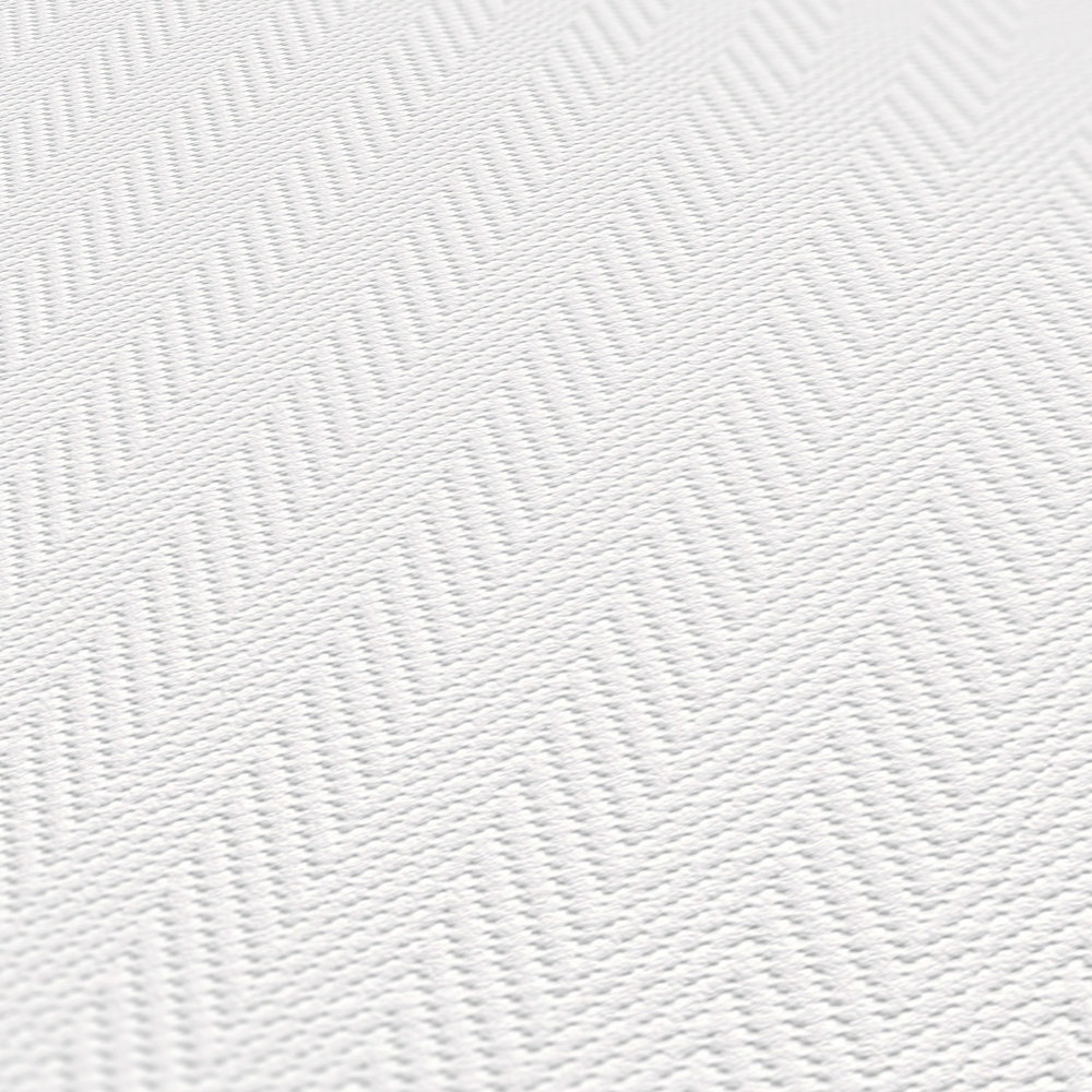             Papier peint structuré avec texture tissée à chevrons - Blanc
        