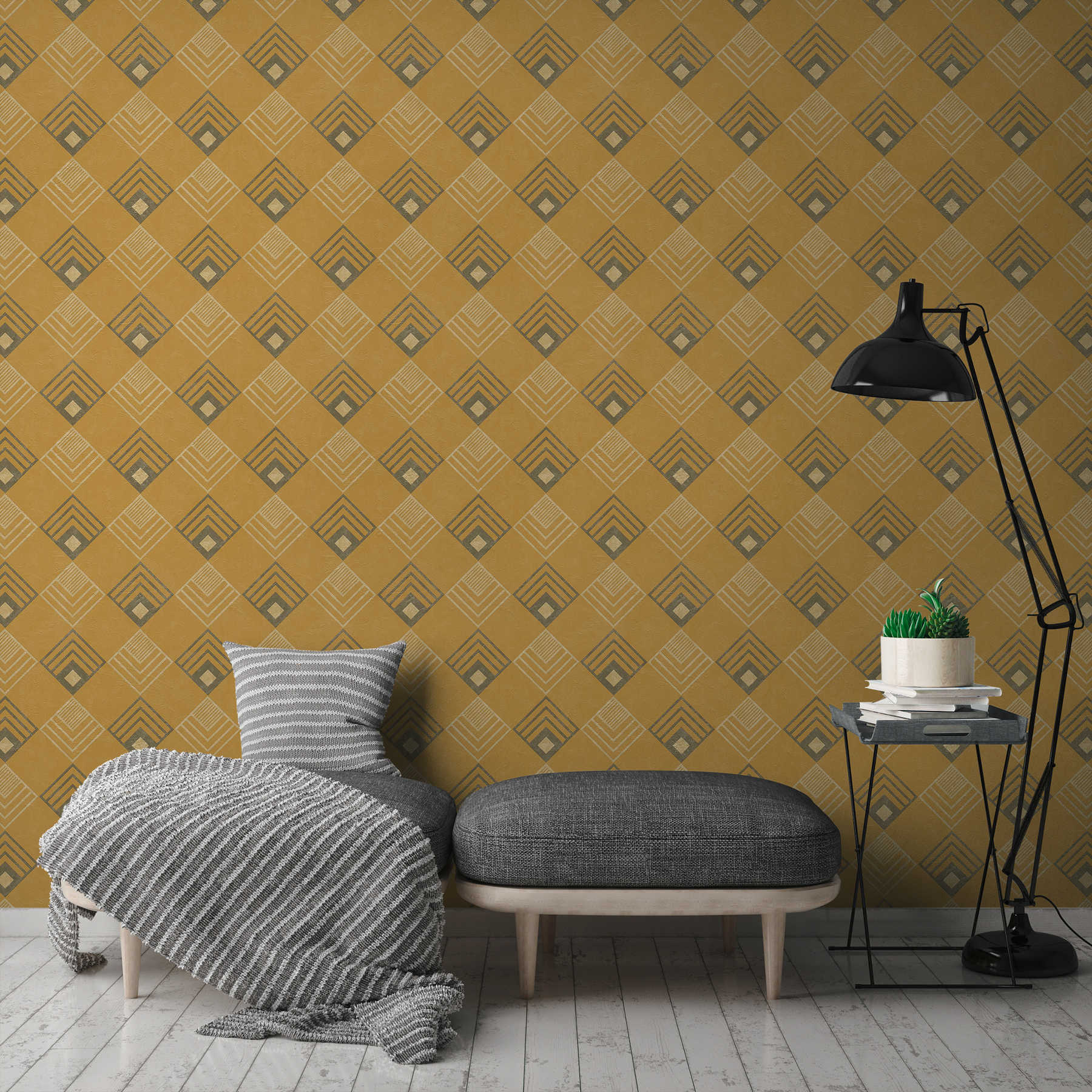             Art deco wallpaper gold, retro design - ocher, yellow, beige
        