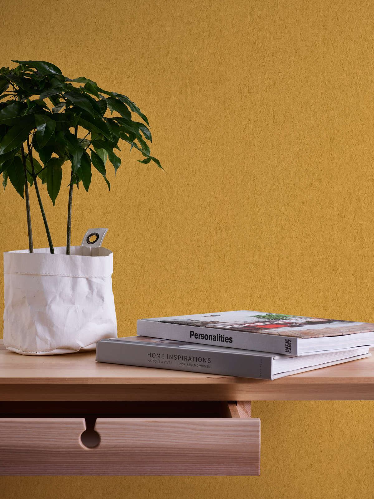             Plain wallpaper with structure optics matt & smooth - yellow
        