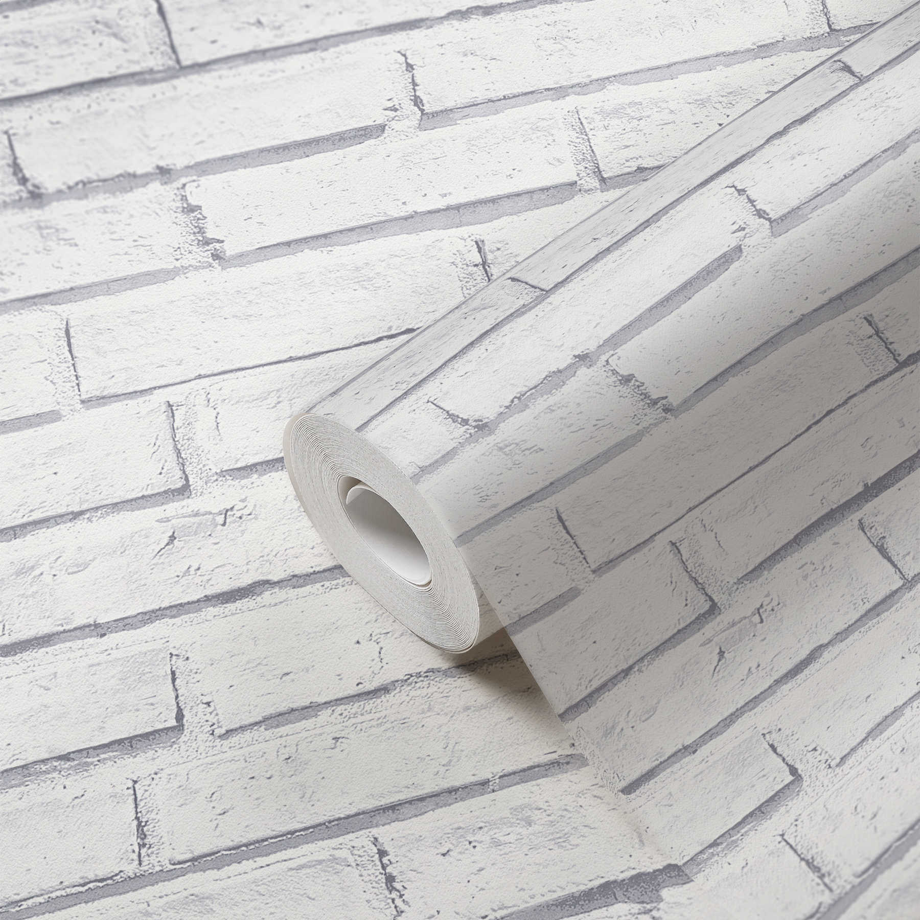             Carta da parati in muratura effetto 3D, ombreggiatura realistica - Bianco, grigio
        