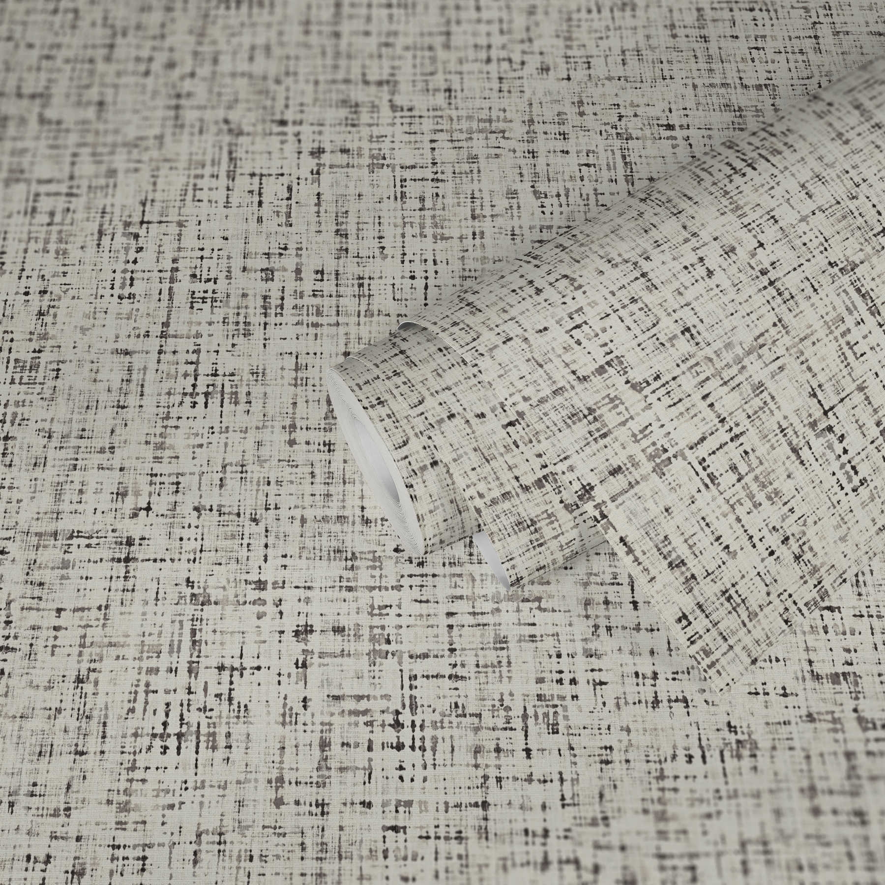             papier peint à motifs tweed chiné, aspect textile - blanc, gris, noir
        