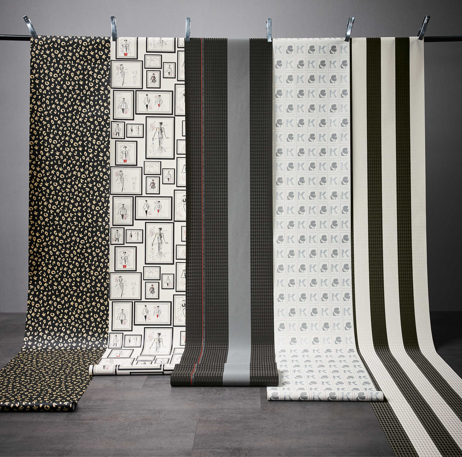             Wallpaper Karl LAGERFELD stripes & texture pattern - black, white
        