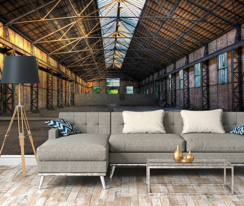             Abandoned industrial hall with 3D effect - grey, yellow
        