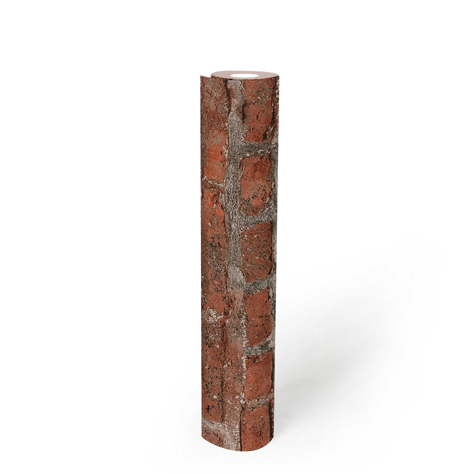             Papel pintado de aspecto de piedra con ladrillos, ladrillo - rojo, gris
        