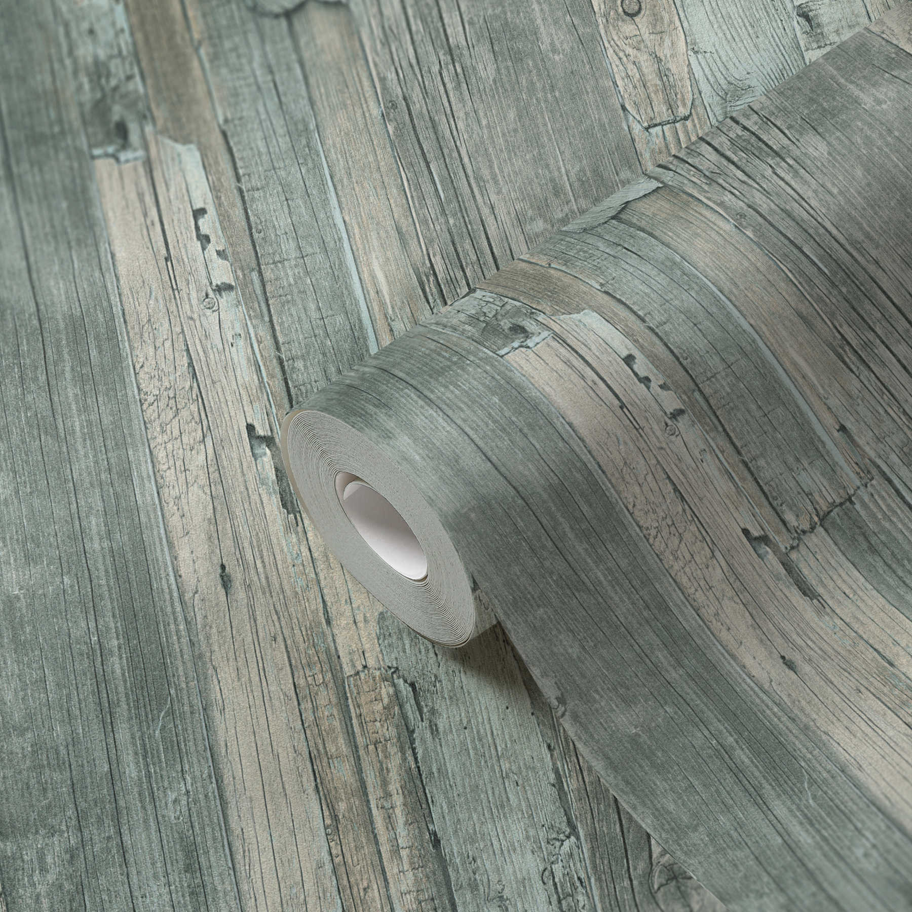             Papier peint intissé Beach Wood aspect bois dans le style shabby chic - vert
        