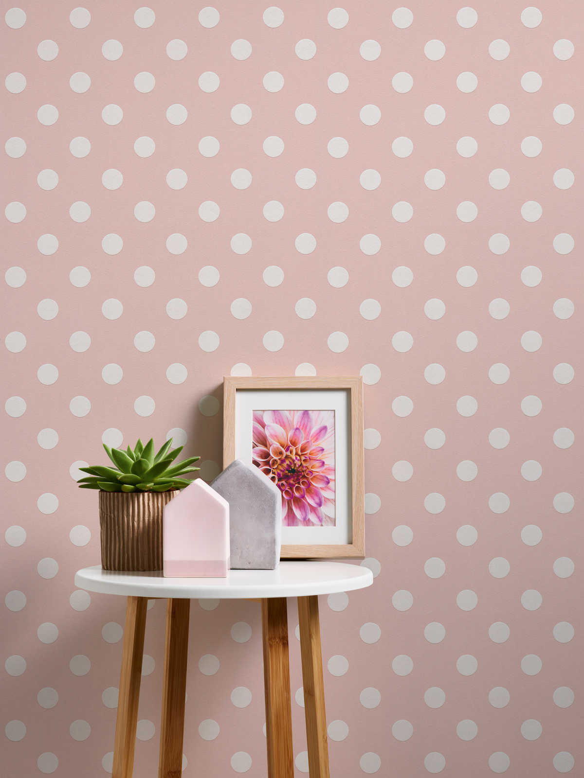             Pink dots wallpaper, polka dots for girls room - pink, white
        