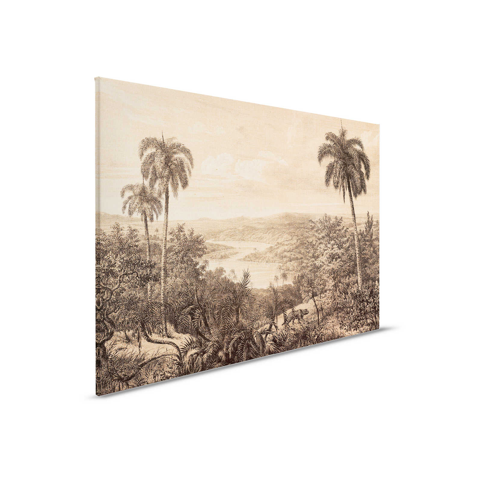 Cuadro en lienzo Vista de la selva tropical con textura de lino Óptica | beige, negro - 0,90 m x 0,60 m
