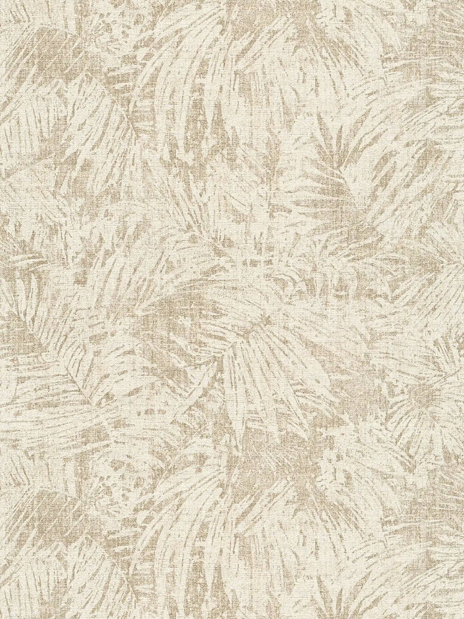 Wallpaper leaves pattern & linen effect in colonial style - Brown, Beige
