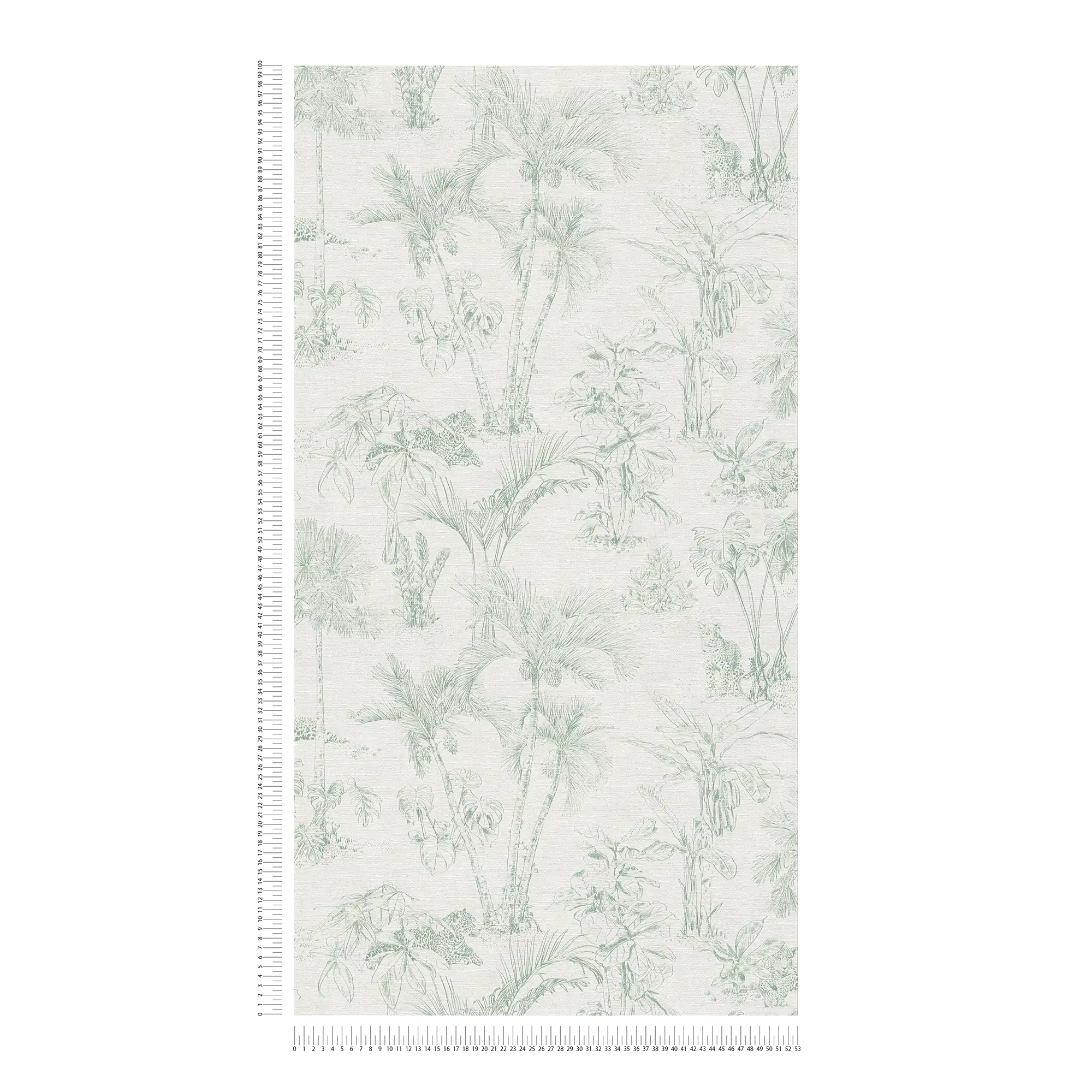             Linen optics wallpaper jungle design with palm trees - grey, green
        