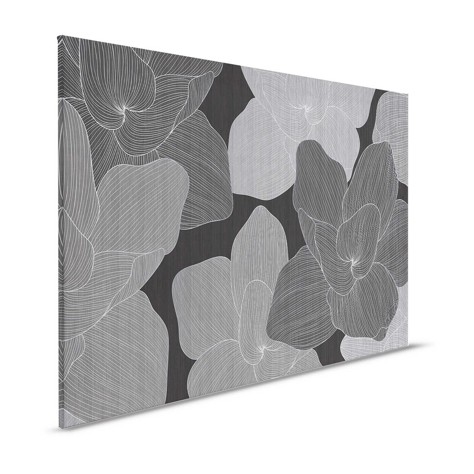 Secret Place 1 - Monochrome Canvas Painting Flowers, Black & Grey - 1.20 m x 0.80 m
