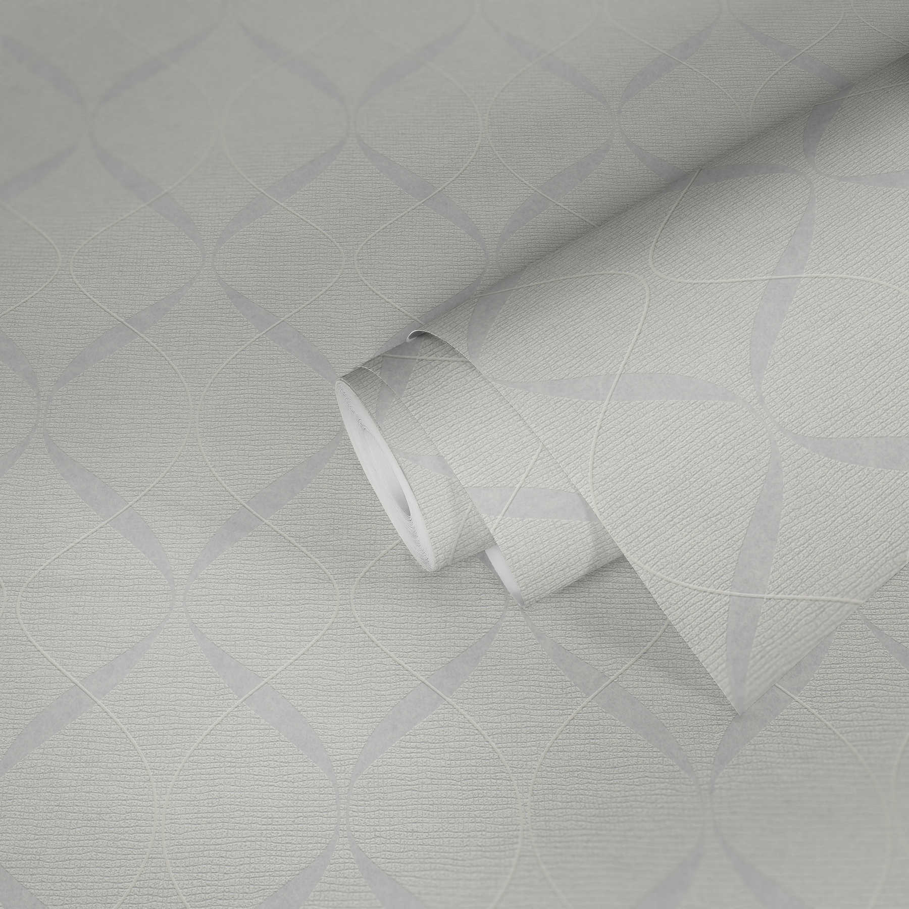             Non-woven wallpaper 3D textured pattern in 60s retro style - White
        