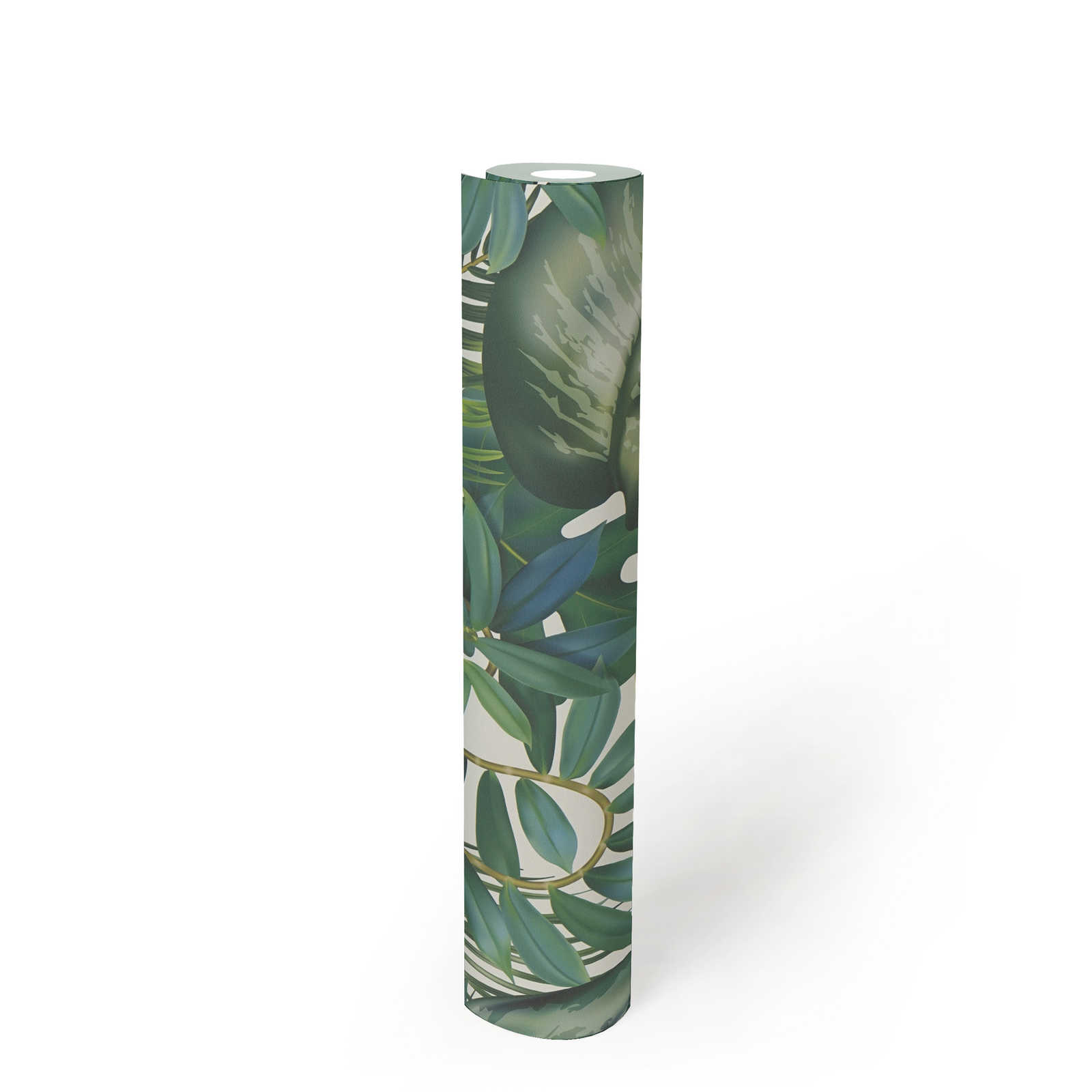             Leaves wallpaper jungle pattern - green, cream
        