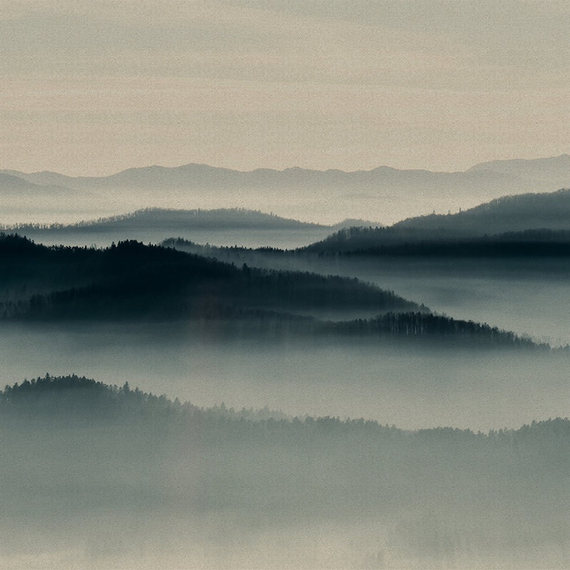 Horizon 1 - Fog Landscape Wallpaper, Nature Sky Line in Cardboard Texture - Beige, Blue | Matt Smooth Non-woven
