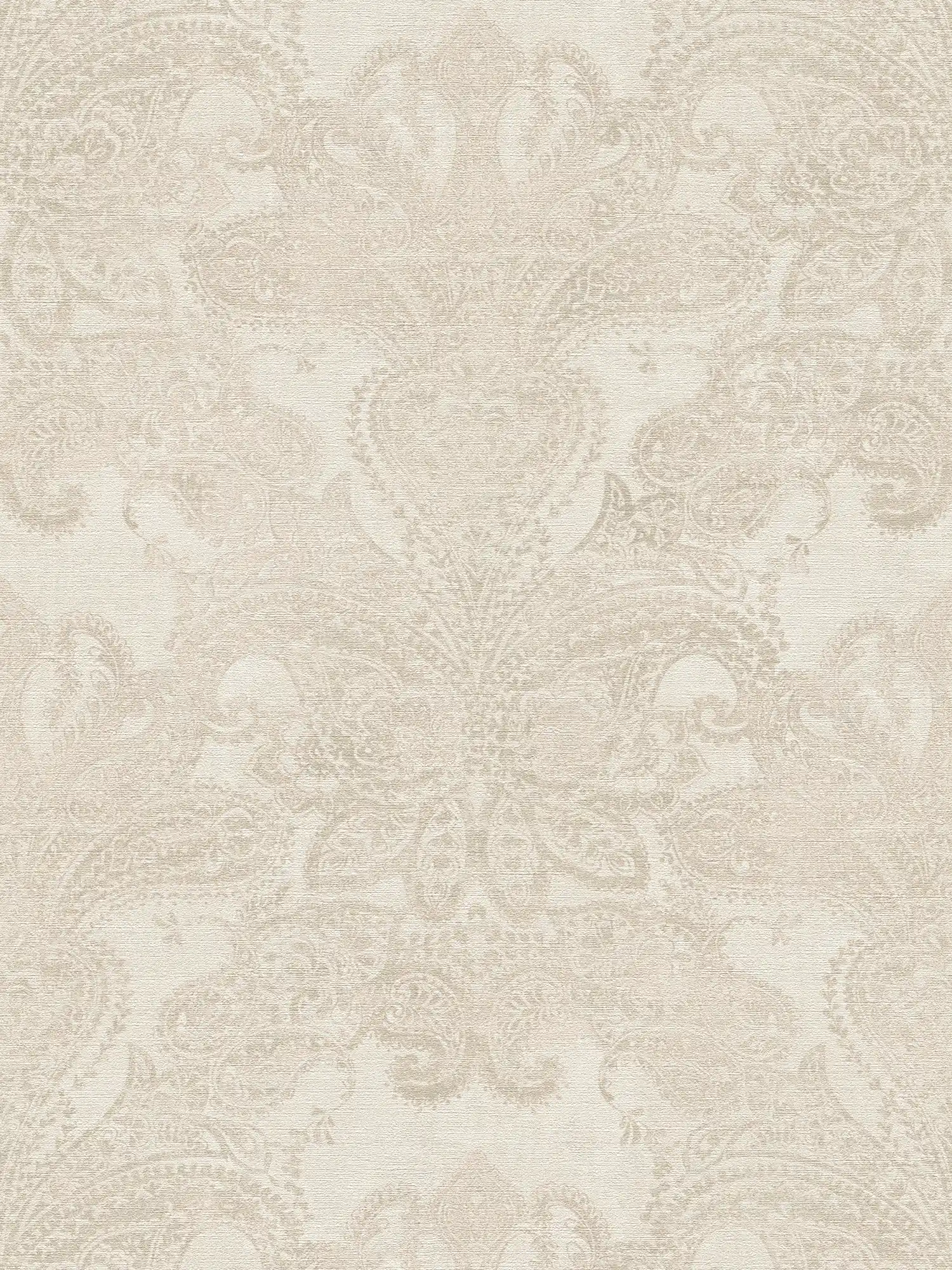 Papier peint baroque avec ornements à grande échelle - blanc, crème, gris
