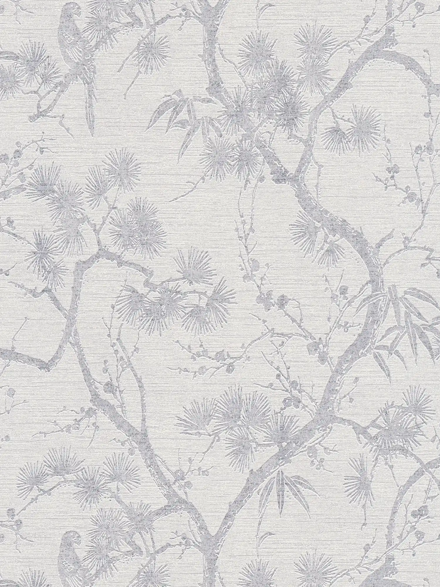 Papier peint au design naturel de style asiatique - gris, métallique, blanc
