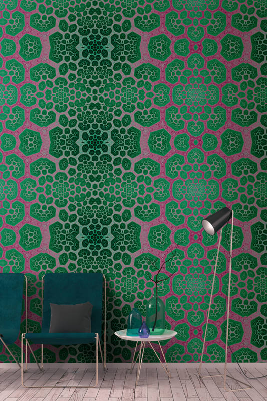             Photo wallpaper Geometric honeycombs - Green, Purple
        