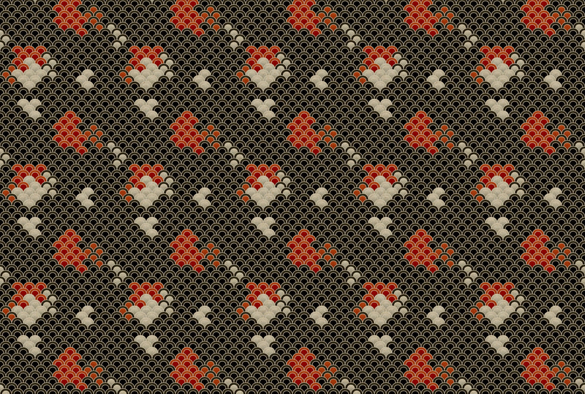             Koi 1 - Dark Koi Pond Wallpaper - Cardboard Structure - Beige, Red | Matt Smooth Non-woven
        