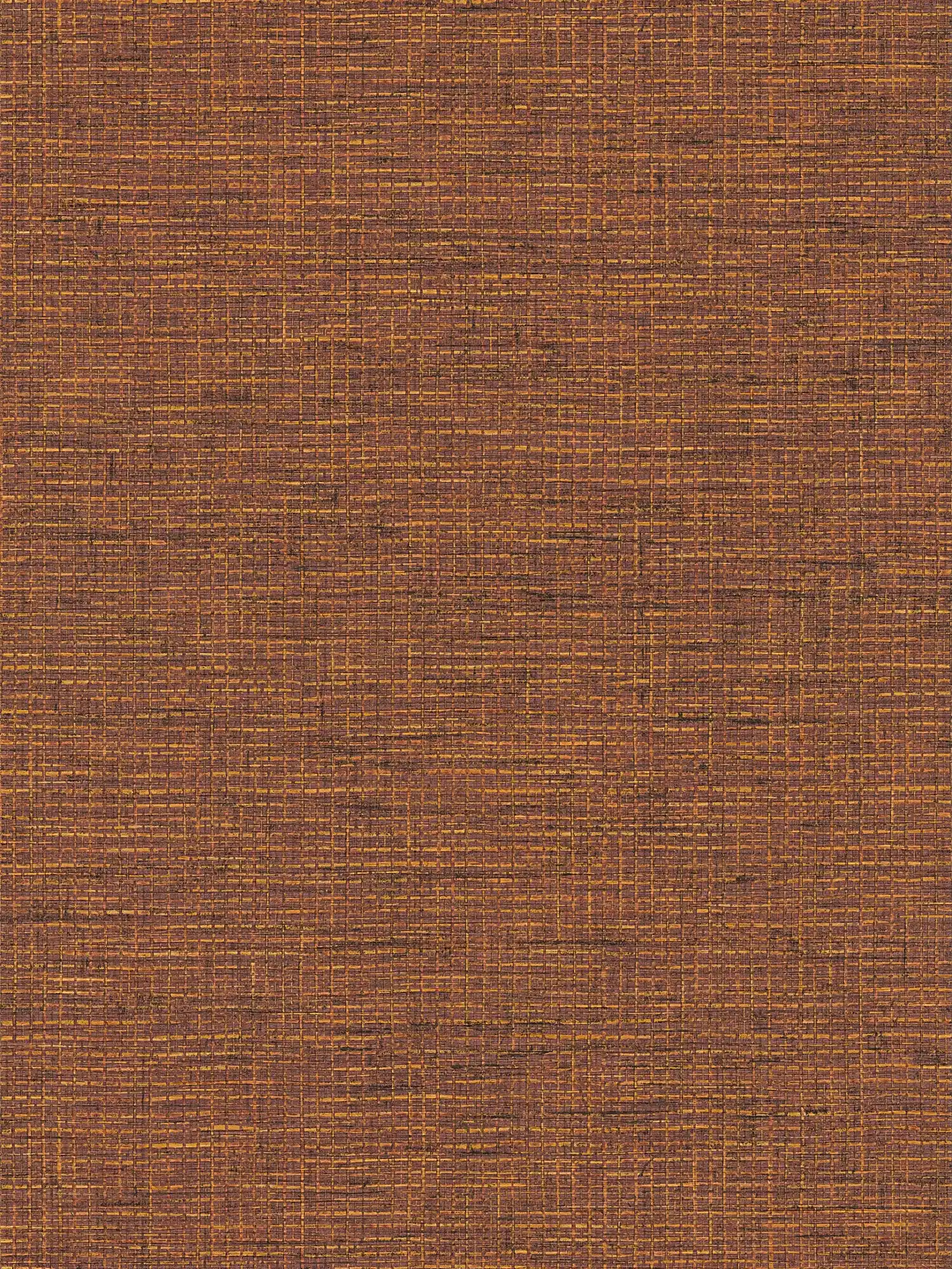 Ethno wallpaper orange-brown with raffia fabric look
