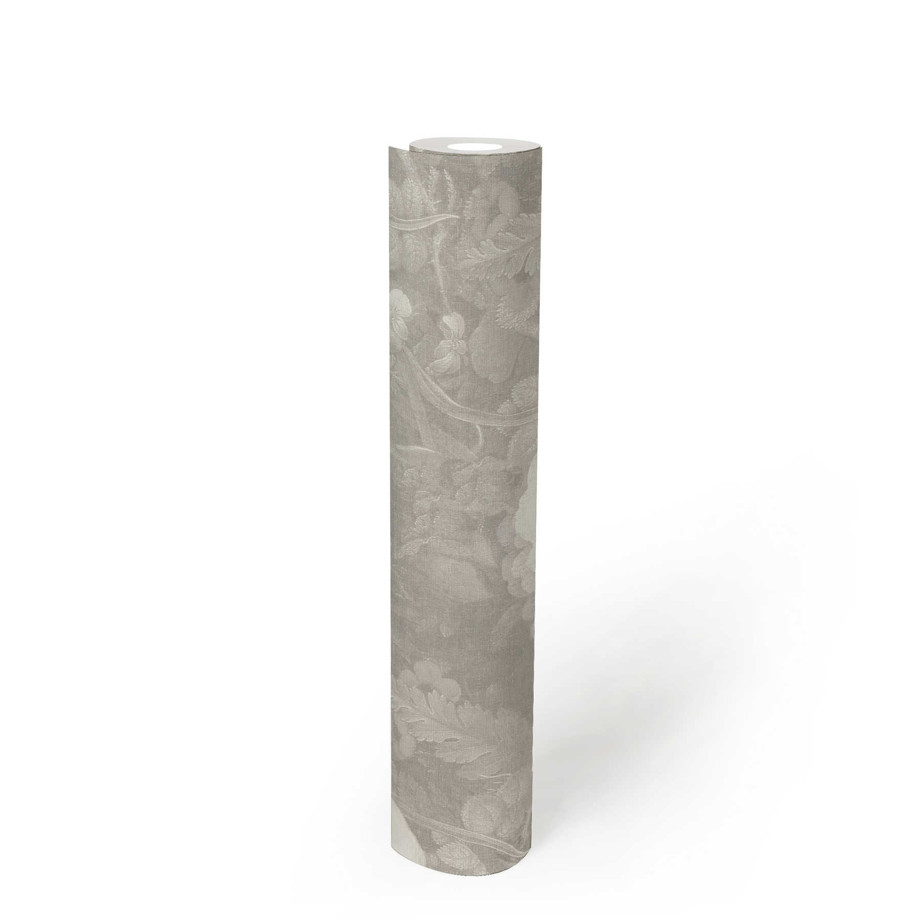             Painting style floral wallpaper, canvas look - grey, white
        