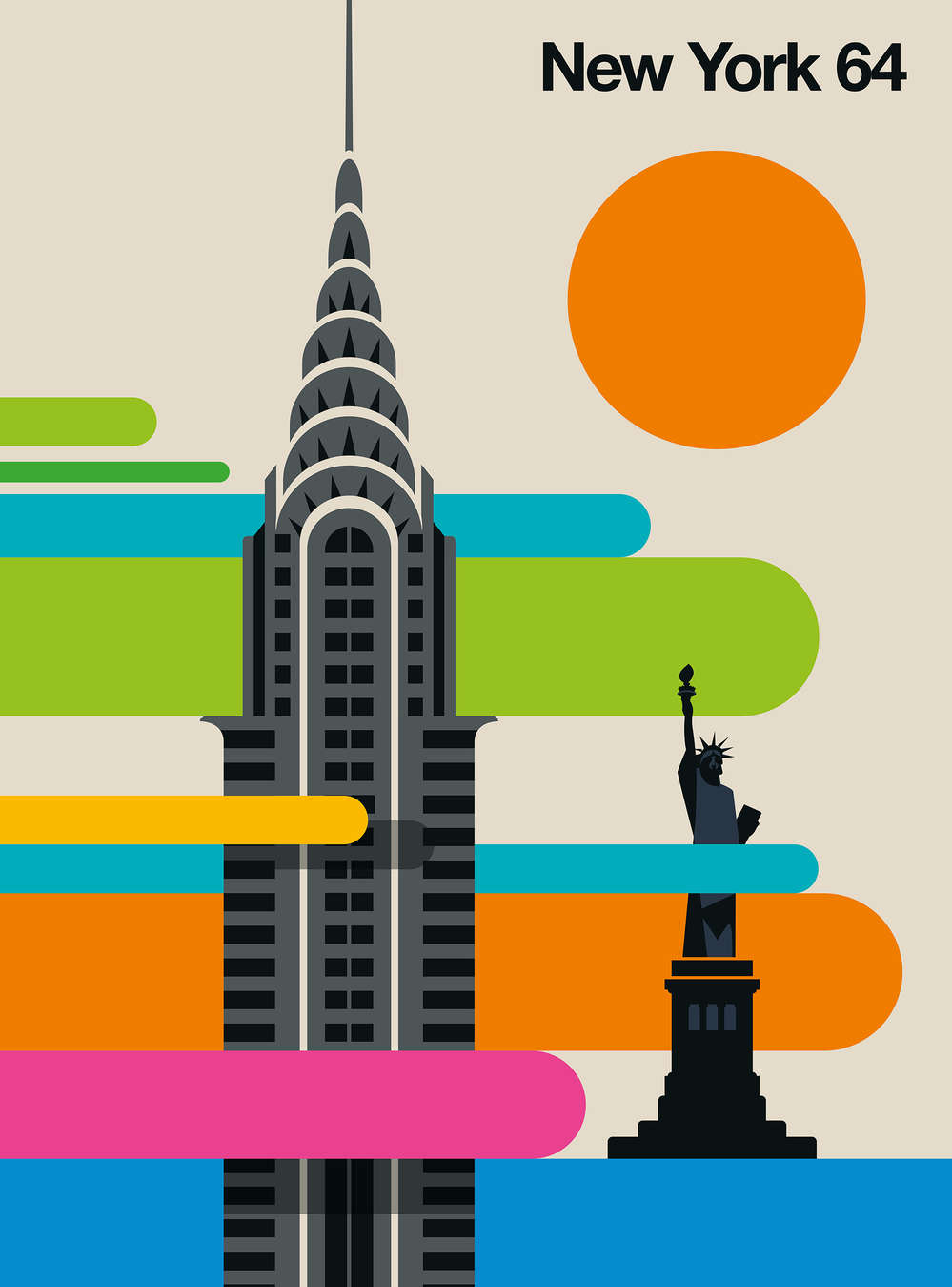             Papier peint panoramique New York au design rétro coloré des années 60
        