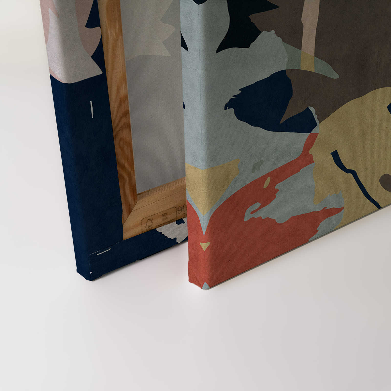             Bloemrijkcollage 4 - Canvas schilderij met kleurrijk bladmotief - vloeipapier structuur - 0.90 m x 0.60 m
        