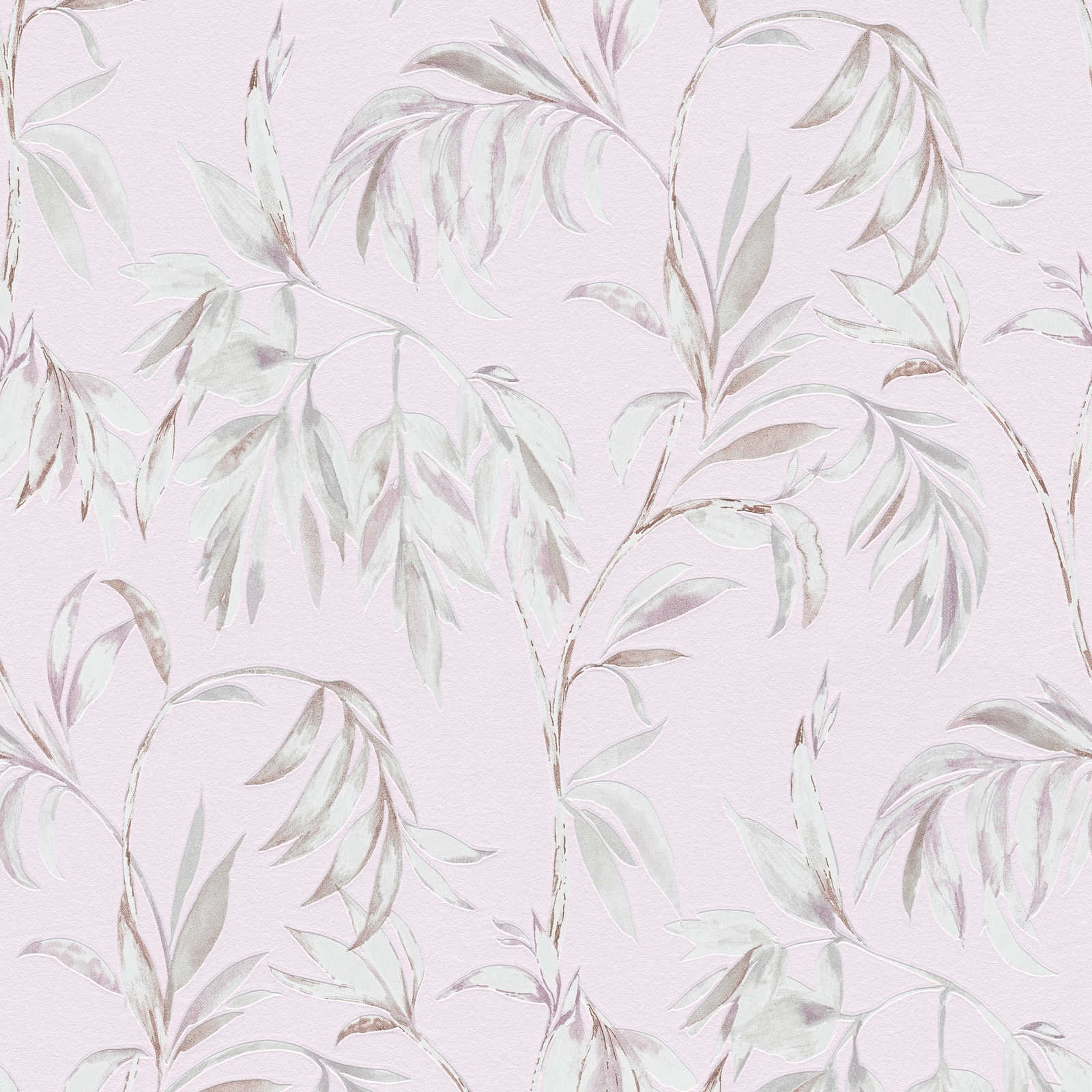 Leaves wallpaper pink design in watercolour style - purple
