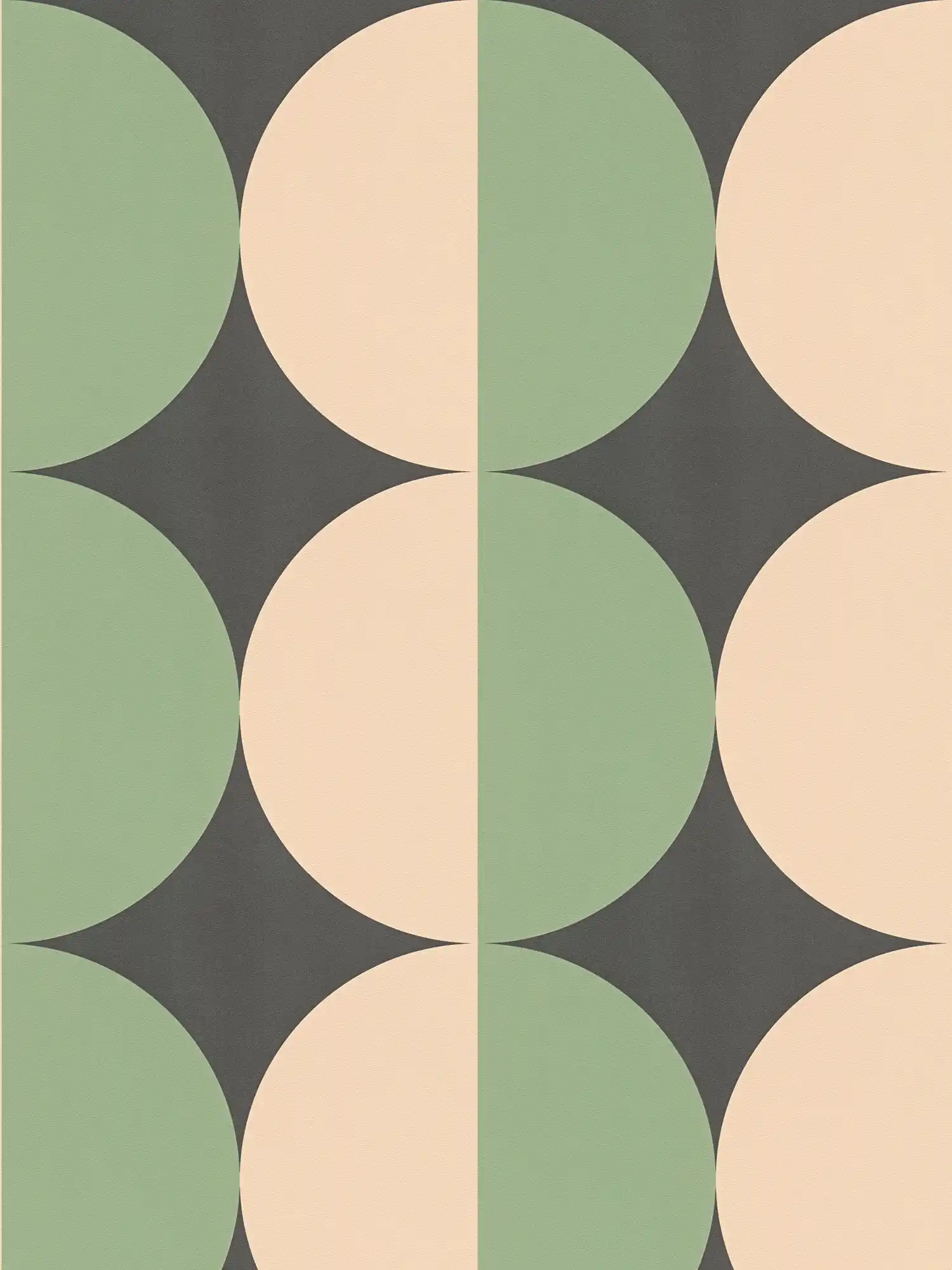         Grafisch cirkelpatroon vliesbehang retro - groen, beige, zwart
    