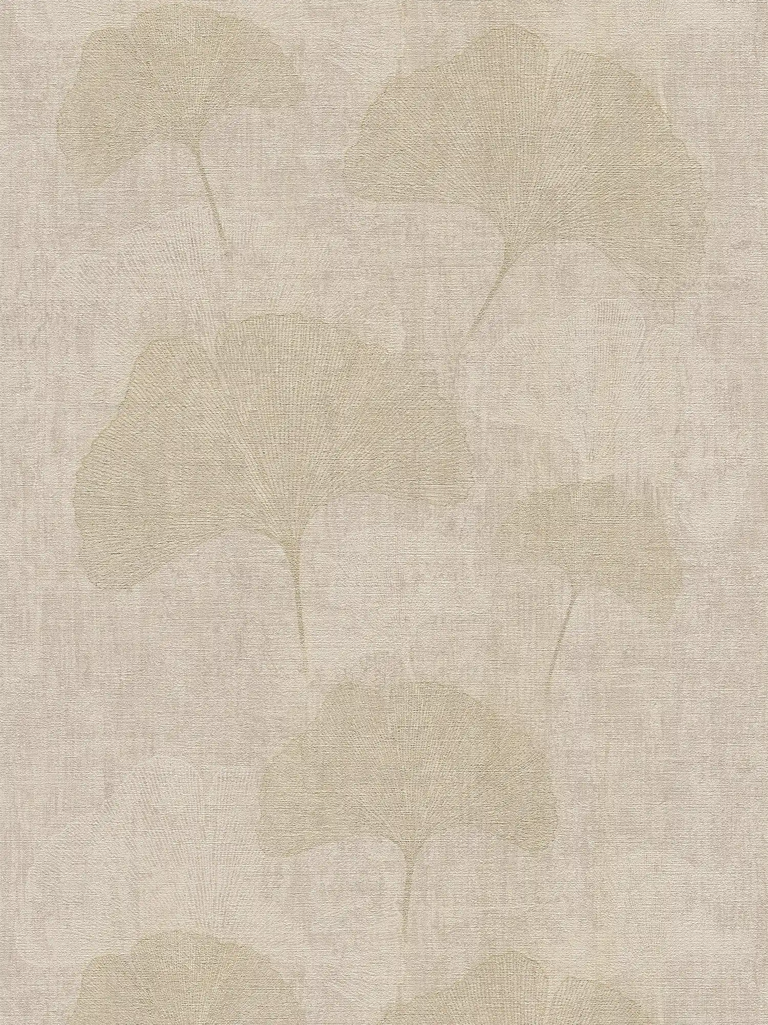 Wallpaper Ginko design with gold effect & colour hatching - Beige, Metallic
