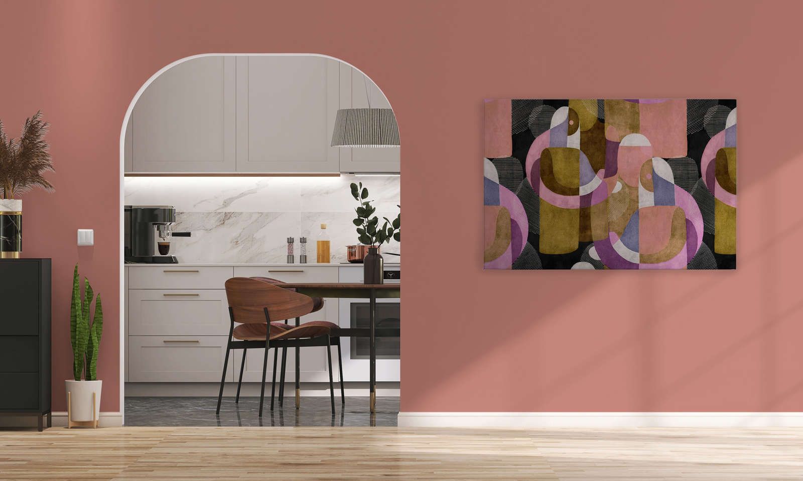             Meeting Place 3 - Canvas schilderij Ethno design in kleurrijke Colour Block stijl - 1,20 m x 0,80 m
        