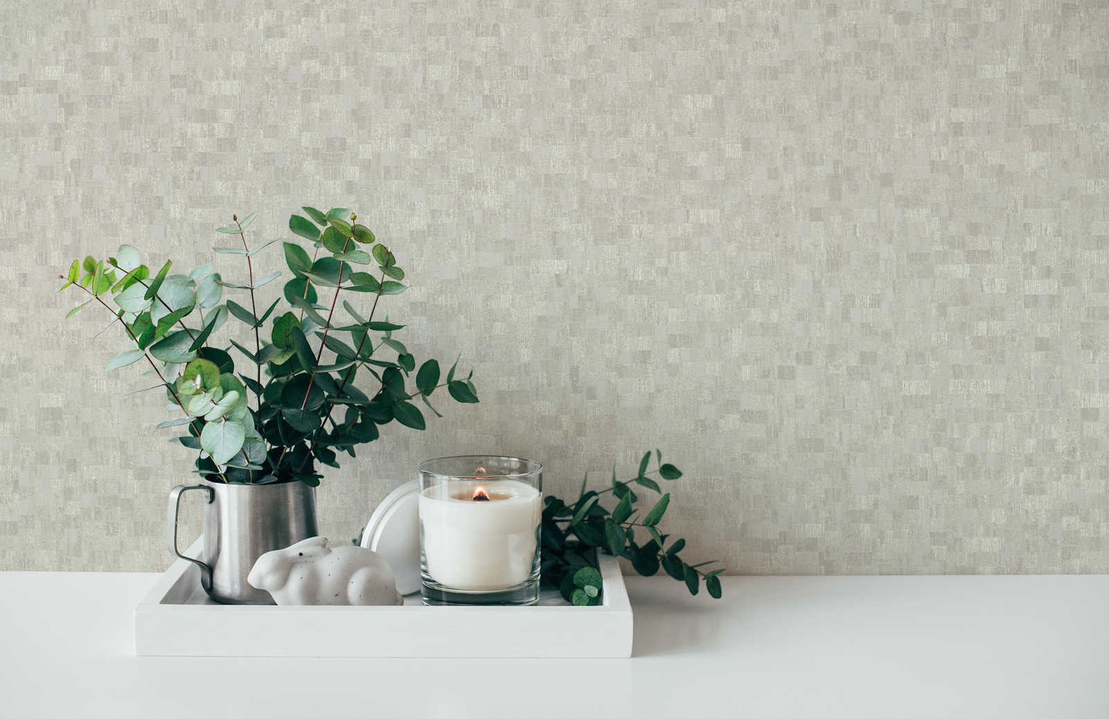             Textured wallpaper ethnic pattern in mosaic style - cream, beige
        