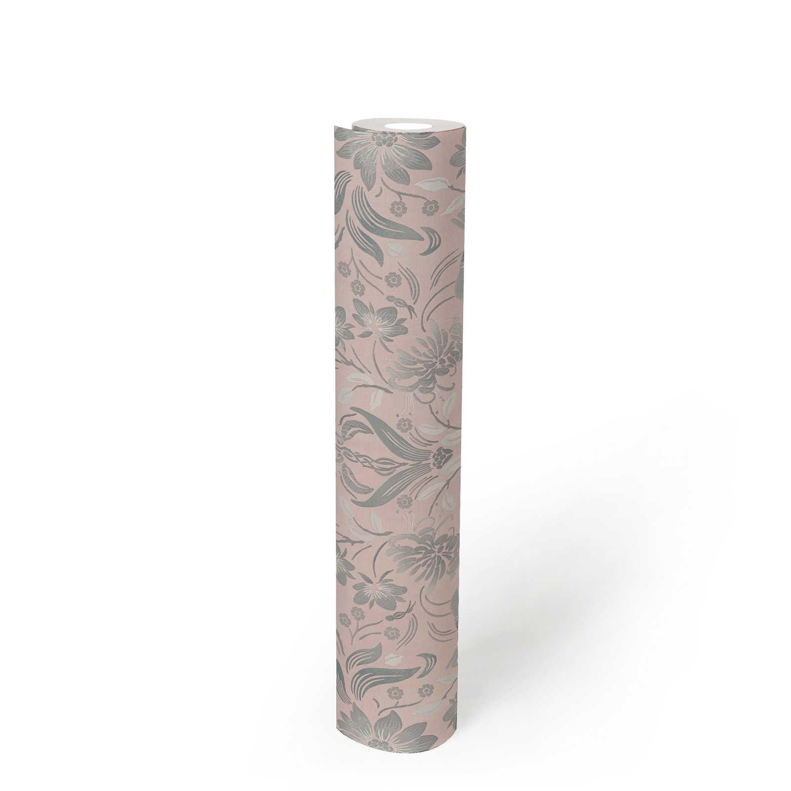             Birds and flowers wallpaper - pink, grey, white
        