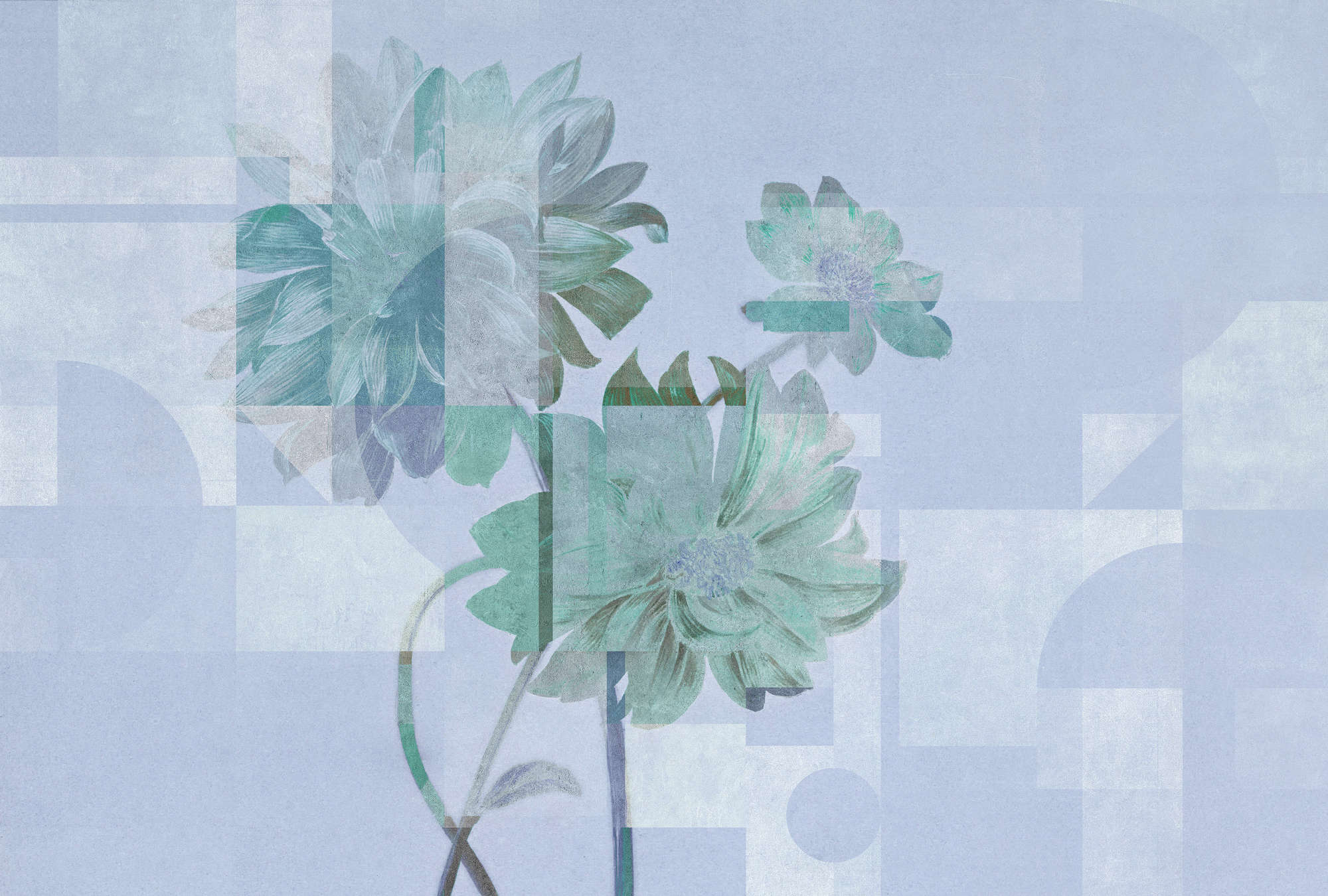             Queens Garden 1 - papier peint fleuri margarites bleues & motifs graphiques
        