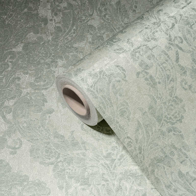             Vintage style wallpaper with ornamental pattern in used look - green
        