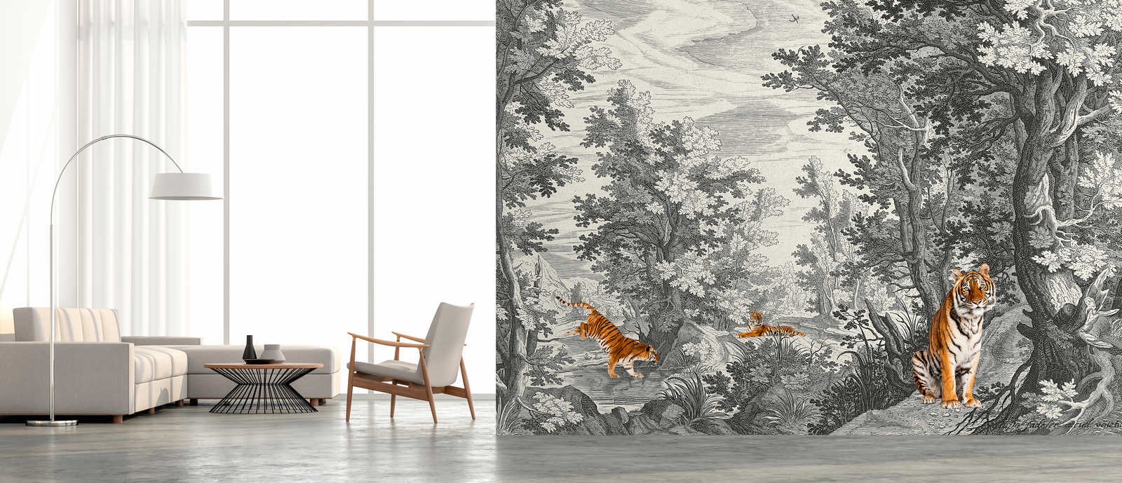             Fancy Forest 2 - Papel pintado de paisaje clásico con tigre
        