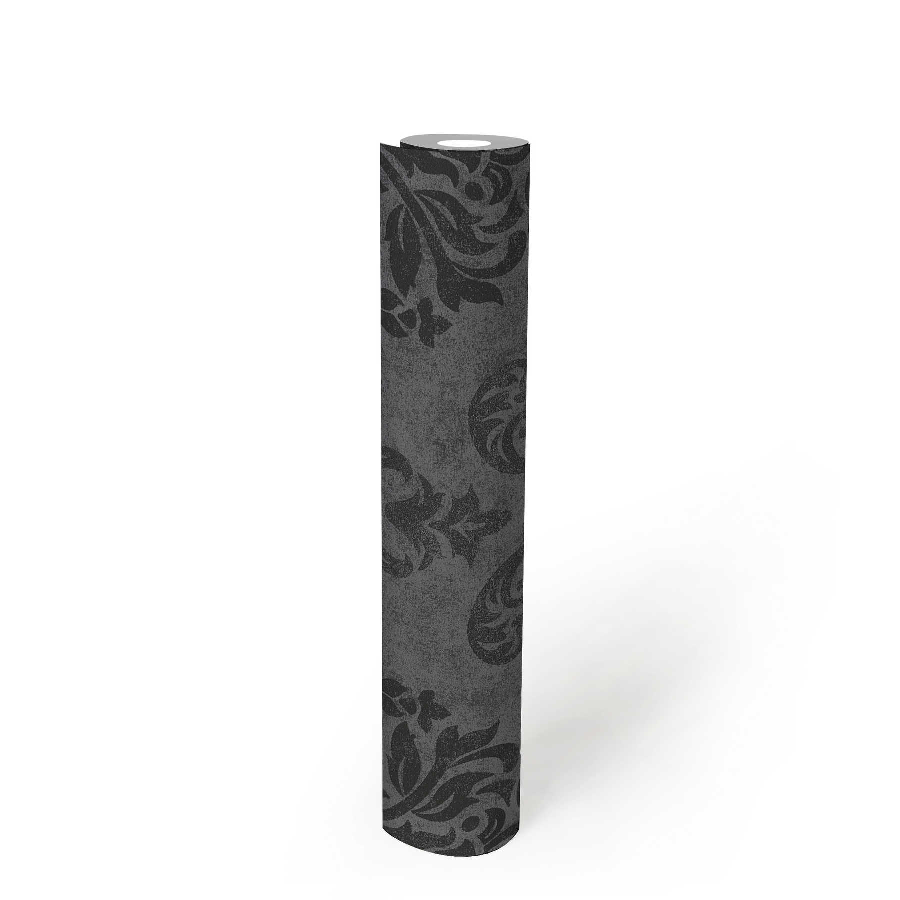             Ornements papier peint style baroque avec effet scintillant - gris, métallique, noir
        